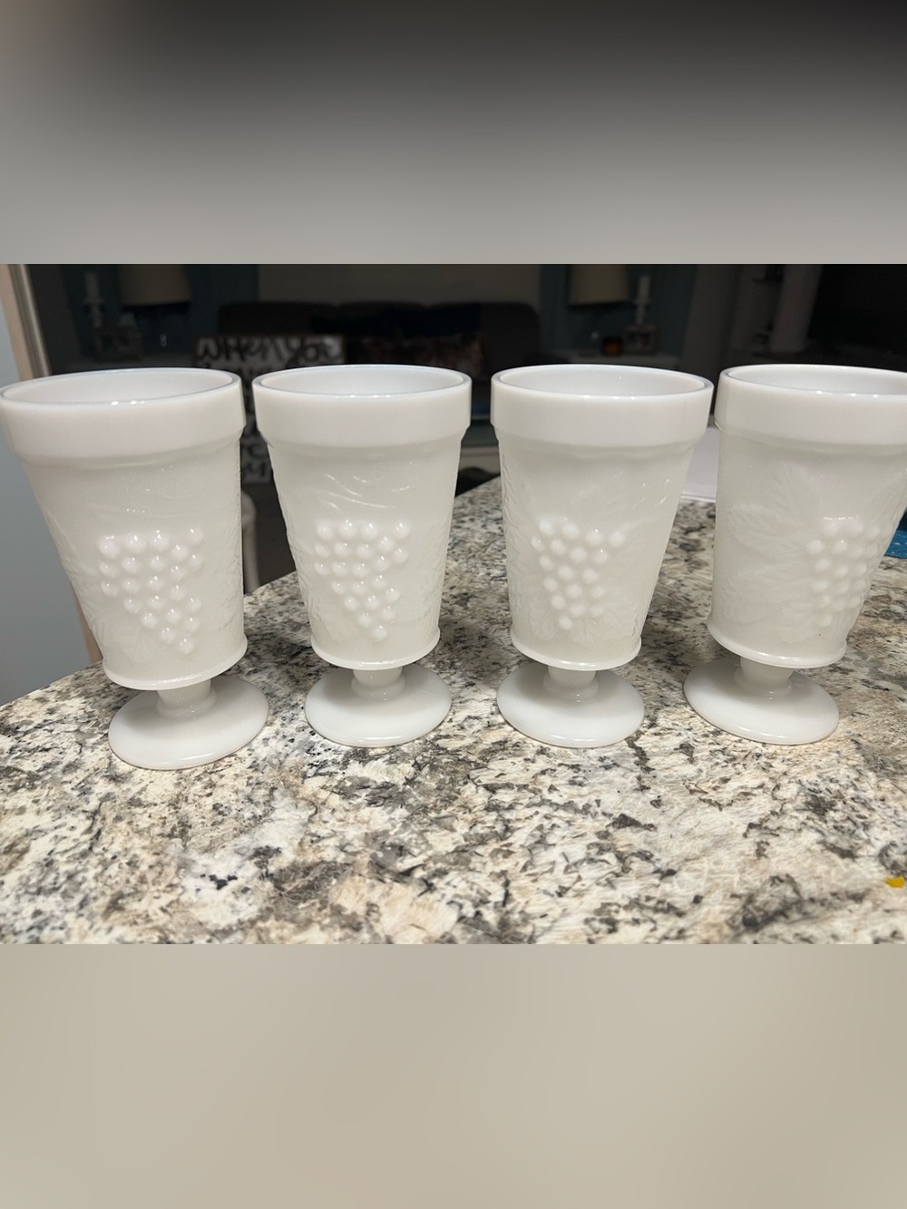 vintage Anchor Hocking white milk glass goblets Harvest Grape Vine Set of 4